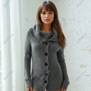 Deluxe Knit Bum Warming High Neck BACCI Charcoal grey cardigan cable knit Sz M